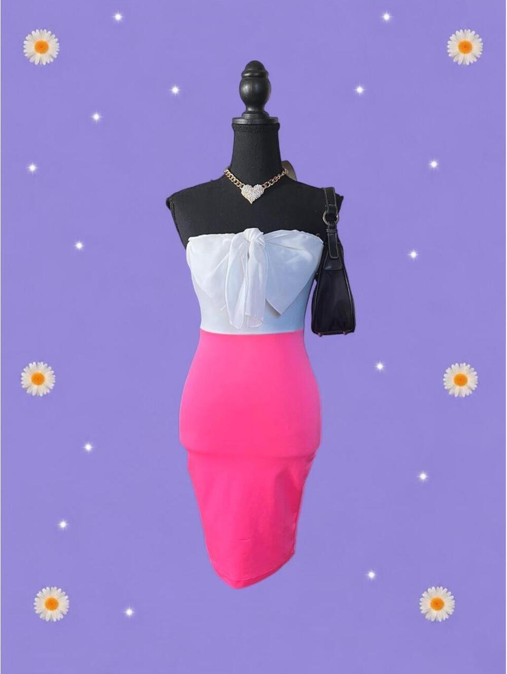 Vintage Y2K McBling Barbiecore Pink Bow Mini Dress size XS 💗